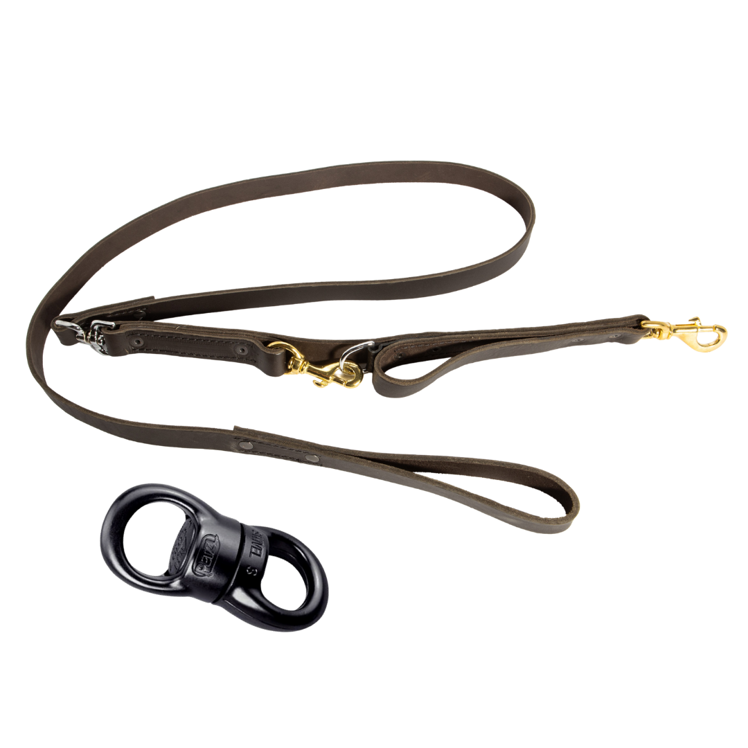 Riot leash leather with heavy duty swivel 25mm x 2,00 mtr, with double snap hook