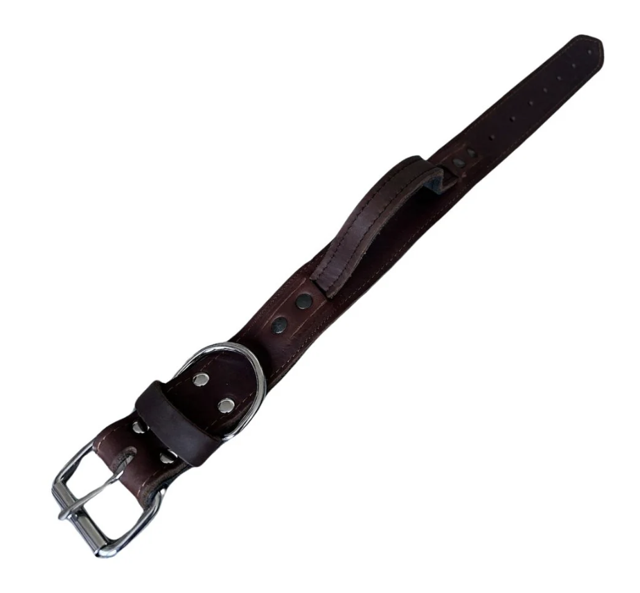 Dubbel Leren halsband Nero 45 x 660 mm met handgreep