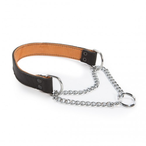 Half Check collar double leather Harly 30 mm wide with chain